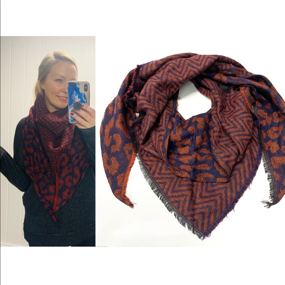 CURATED BY RUA'H KIBRIYA: MLB Boutique Red Leopard Reversible Triangular Scarf